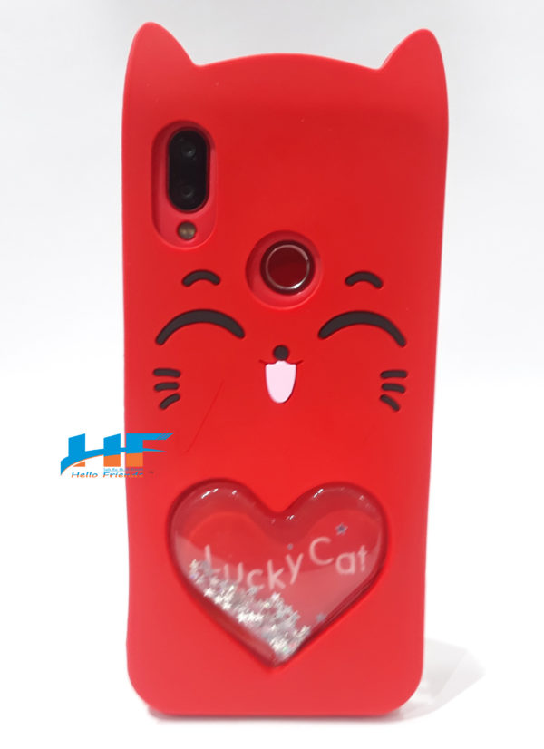 Cute 3D Cartoon Stickers Love Heart Glitter Stars Lucky Cat Case For Xiaomi Redmi  Redmi7/Note7/ Note7 Pro(Red)