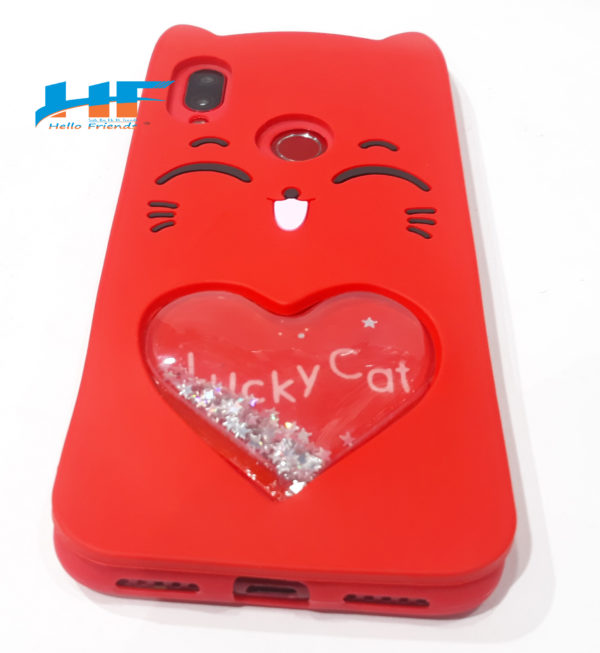 Cute 3D Cartoon Stickers Love Heart Glitter Stars Lucky Cat Case For Xiaomi Redmi  Redmi7/Note7/ Note7 Pro(Red) - Image 2