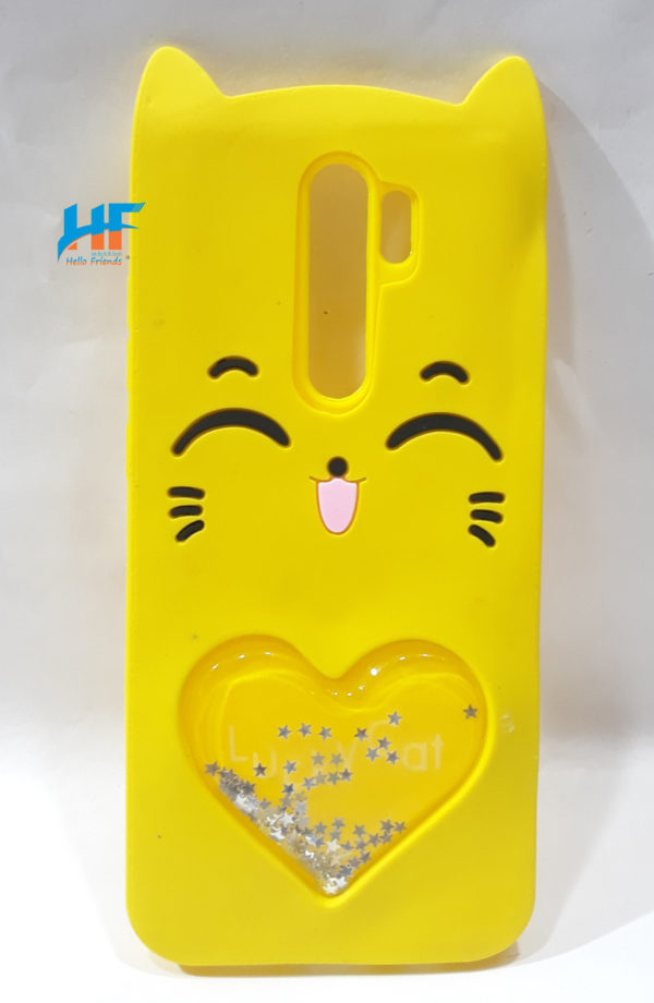 Cute 3D Cartoon Stickers Love Heart Glitter Stars Lucky Cat Case For Xiaomi Redmi  Note8 Pro {Yellow}