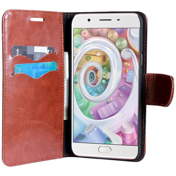 Oppo F3 (Brown) Vintage Flip Cover Case - Image 5