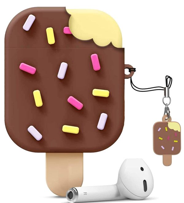 Ice Cream AirPods Case with Keychain Designed for Apple AirPods 1 & 2 (Airpods Not Included) (Chocolate)