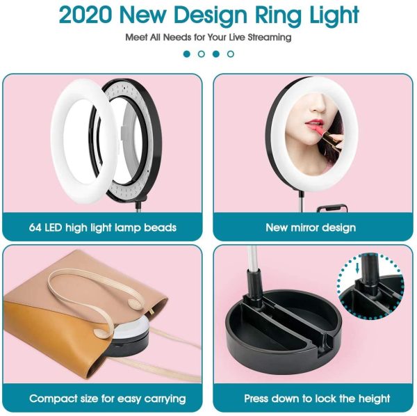 Compact Foldable Selfie Ring Light with Mirror and Mobile/Camera Holder Attachment (Pink) - Image 9