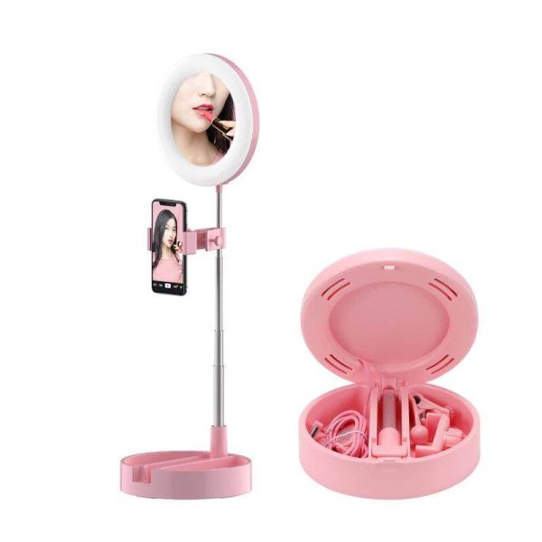 Compact Foldable Selfie Ring Light with Mirror and Mobile/Camera Holder Attachment (Pink) - Image 8