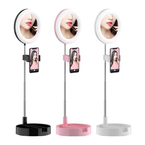 Compact Foldable Selfie Ring Light with Mirror and Mobile/Camera Holder Attachment (Pink) - Image 2