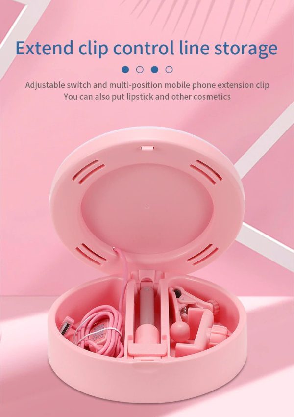 Compact Foldable Selfie Ring Light with Mirror and Mobile/Camera Holder Attachment (Pink) - Image 4