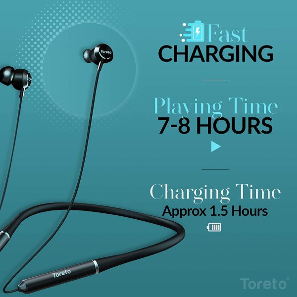 Toreto Bolt-272, In-Ear Bluetooth Headset with Mic (TOR-272, Black) NeckBand - Image 2