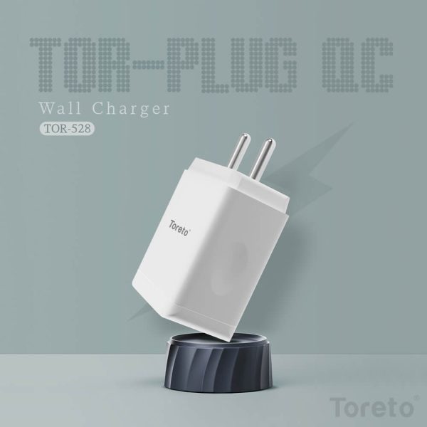 Toreto Charging Adaptor TOR-528 QC 3.0 Single USB Port USB Turbo Fast Wall Charger (White) - Image 2