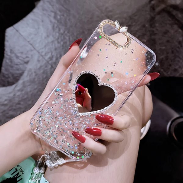 Xiaomi Redmi Mi Note 8 Pro Bling Diamond Love Heart Mirror Glitter Crystal Case Cover - Image 7