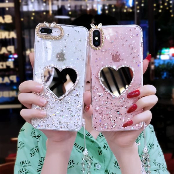 Xiaomi Redmi Mi Note 8 Pro Bling Diamond Love Heart Mirror Glitter Crystal Case Cover - Image 2